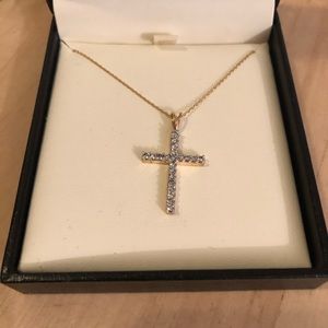 Brand new gold and diamond cross necklace